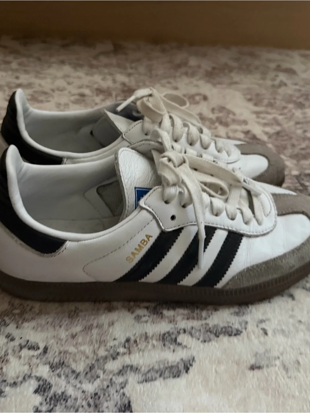 adidas White Sneakers with Taupe Suede and Black Stripes